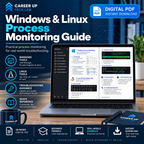 Windows and Linux Process Monitoring Guide digital PDF covering Task Manager, Process Explorer, Linux top and ps commands, troubleshooting, and practical process monitoring for IT and cybersecurity learners.