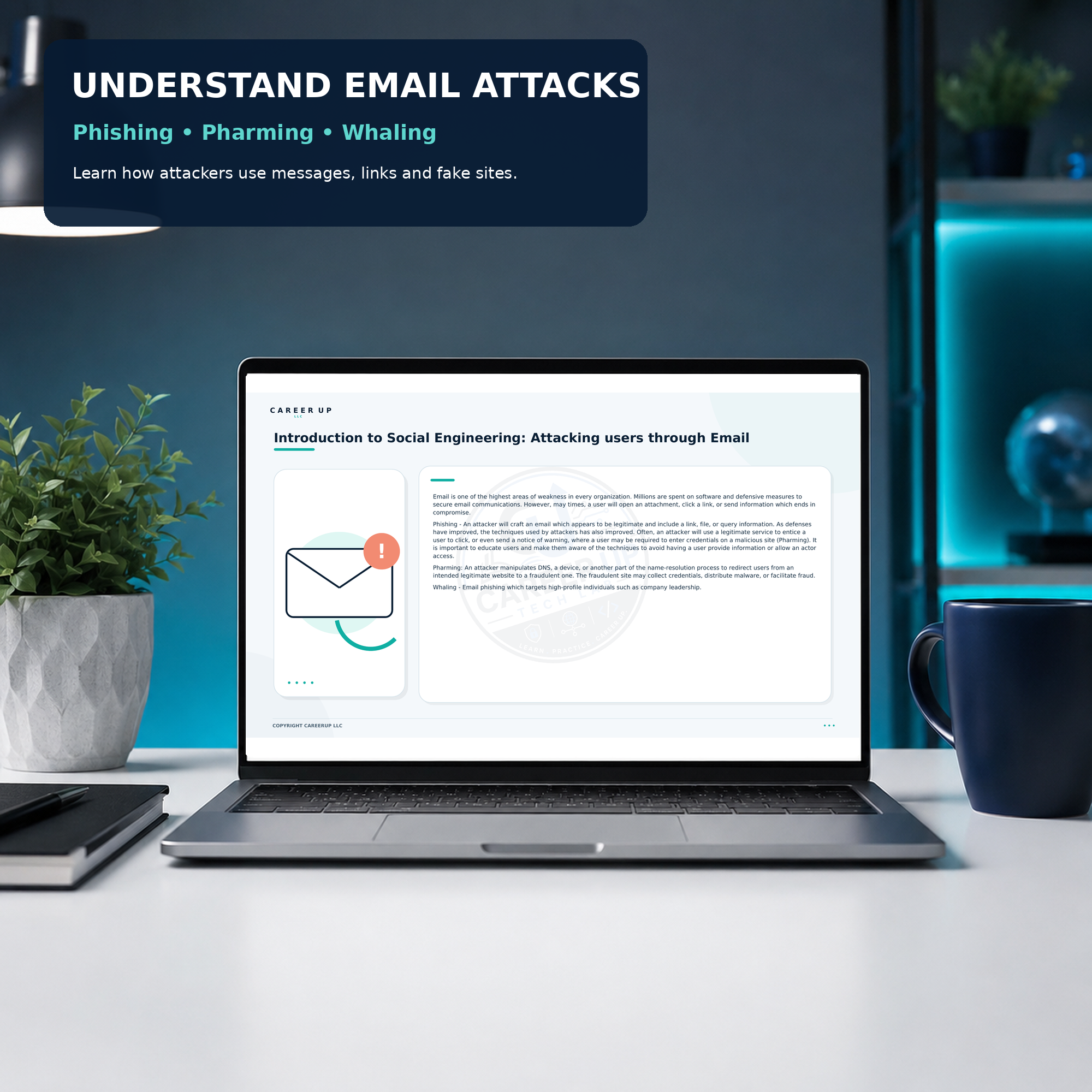 Topics covered in the social engineering cybersecurity PDF: physical access, impersonation, phishing, vishing and malvertising