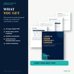 Preview of real pages from the 7 Steps cybersecurity career guide showing the roadmap, worksheets, and practical planning exercises.