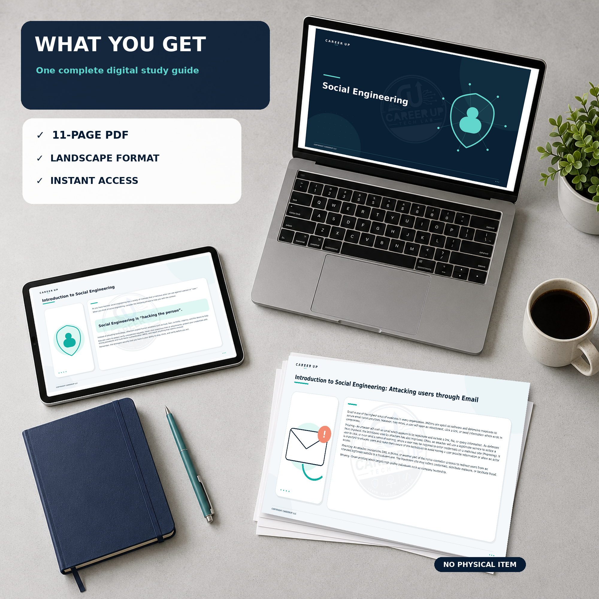 Social engineering cybersecurity digital download bundle with one 11-page landscape PDF and instant access