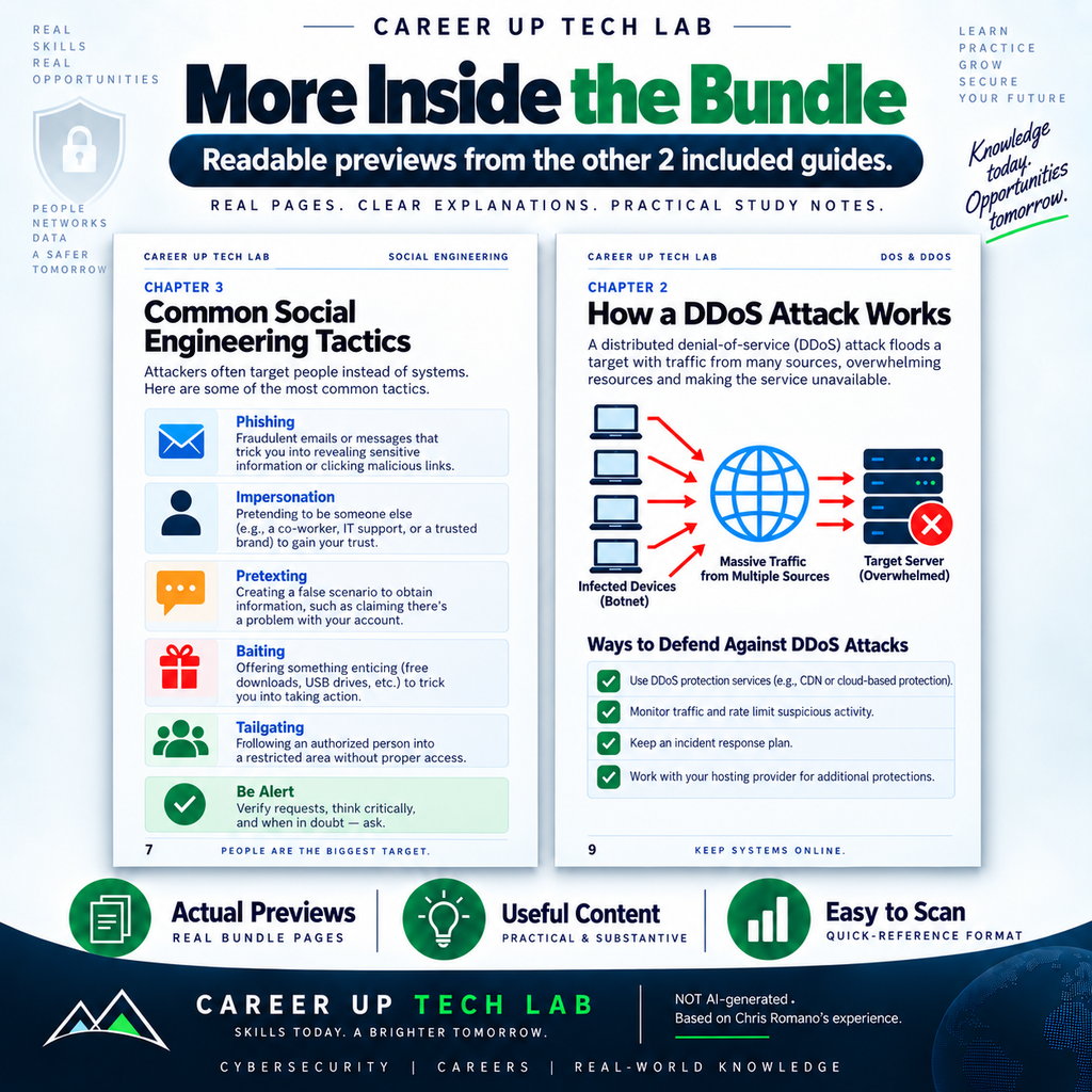 Second readable interior page preview from the Cybersecurity Beginner Bundle showing examples of the material included in the four PDF study guides.