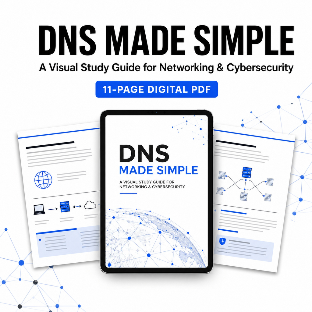 Main product image featuring the DNS Made Simple digital guide displayed on a tablet with sample study pages.

