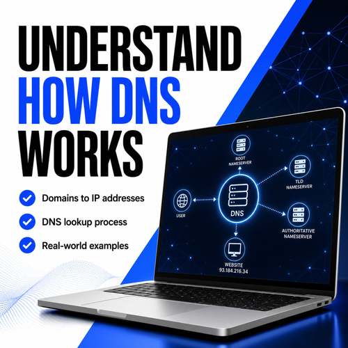 Highlights domain-to-IP translation, the DNS lookup process, and real-world DNS examples.