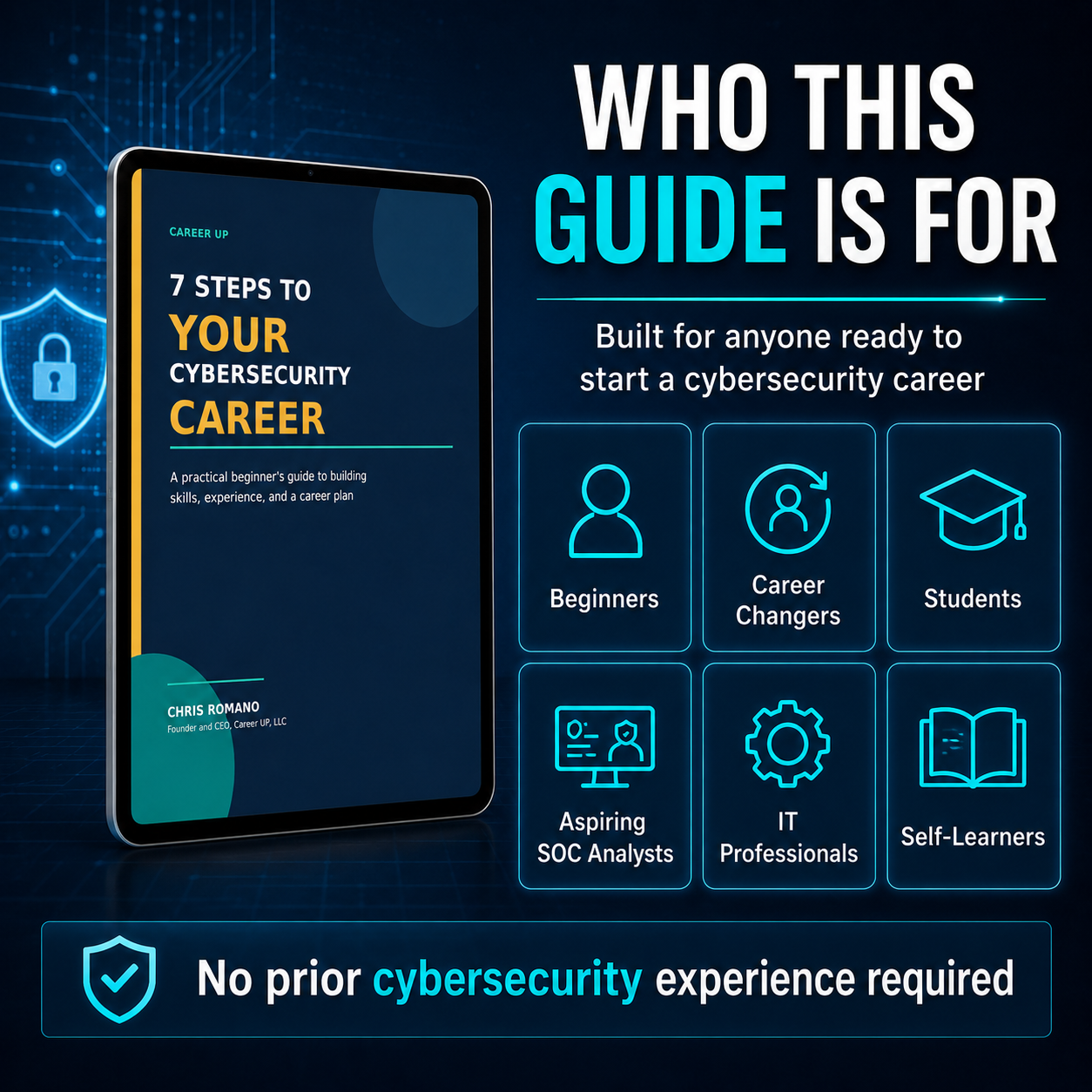 Cybersecurity career guide for beginners, career changers, students, aspiring SOC analysts, IT professionals, and self-learners with no prior experience required.