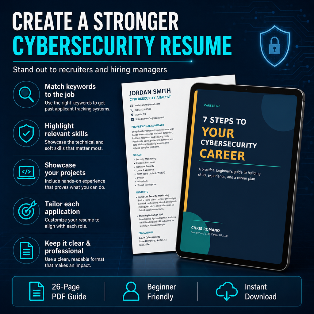 Cybersecurity resume guidance for matching job keywords, highlighting relevant skills, showcasing projects, tailoring applications, and using a clear professional format.