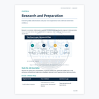 Actual Win the Interview guide page showing the four-layer research plan for researching the role, organization, people, and evidence before an interview.